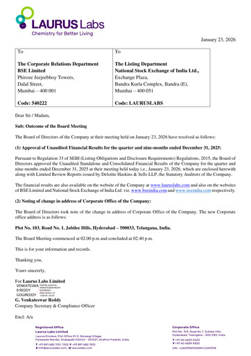 Thumbnail Laurus Labs
 Quarterly Report 2026-q3
