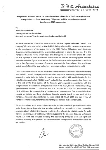 Miniature Fine Organics Rapport financier 2018-2019