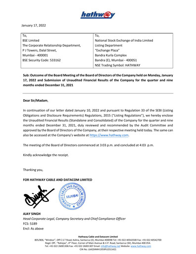 Thumbnail Hathway Quarterly Report 2021-q3