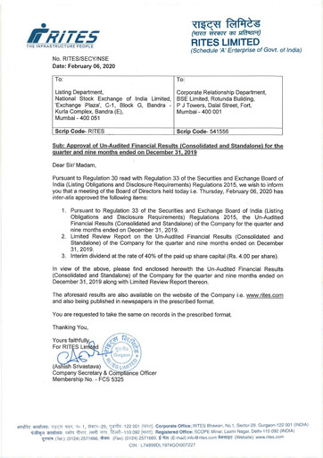 Thumbnail RITES
 Quarterly Report 2019-q3