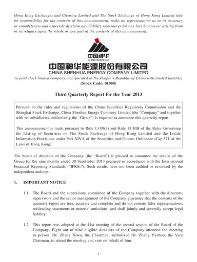 Thumbnail China Shenhua Energy Quarterly Report 2013-q3