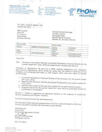 Thumbnail Finolex Industries Quarterly Report 2016-q1