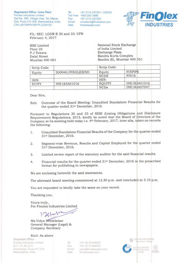 Thumbnail Finolex Industries Quarterly Report 2016-q3