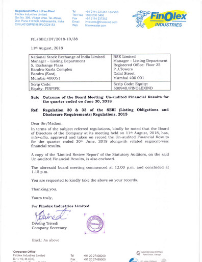 Thumbnail Finolex Industries Quarterly Report 2018-q1