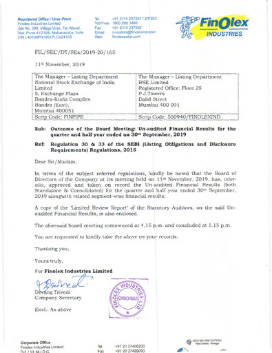 Thumbnail Finolex Industries Quarterly Report 2019-q2