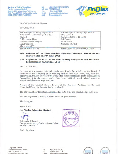 Thumbnail Finolex Industries Quarterly Report 2021-q1