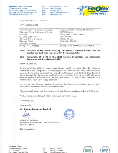 Thumbnail Finolex Industries Quarterly Report 2021-q2