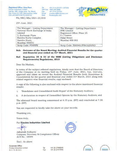 Thumbnail Finolex Industries Quarterly Report 2021-q4