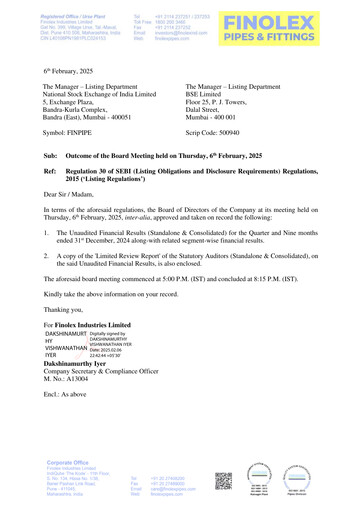 Thumbnail Finolex Industries Quarterly Report 2024-q3