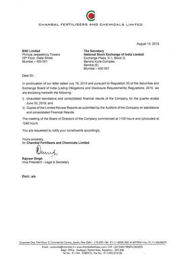 Miniature Chambal Fertilisers
 Rapport trimestriel 2019-q1