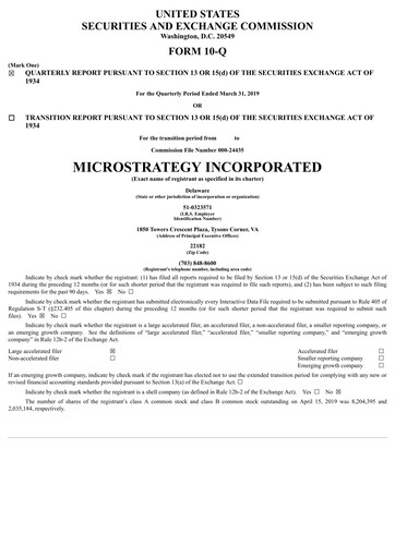 Thumbnail Strategy 
 (MicroStrategy) Quarterly Report 2019-q1