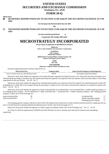 Thumbnail Strategy 
 (MicroStrategy) Quarterly Report 2020-q2