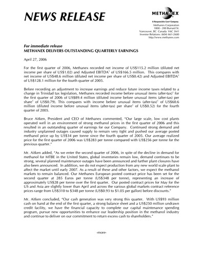 Thumbnail Methanex Quarterly Report 2006-q1