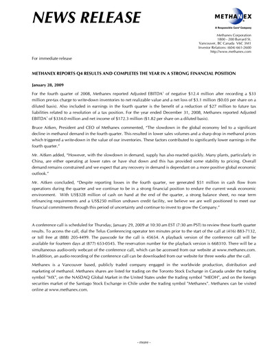 Thumbnail Methanex Quarterly Report 2008-q4