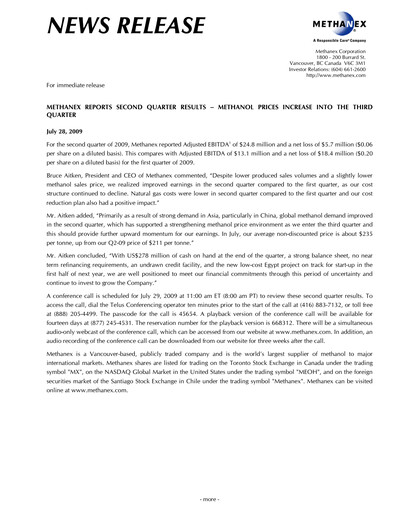 Thumbnail Methanex Quarterly Report 2009-q2