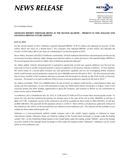 Thumbnail Methanex Quarterly Report 2012-q2