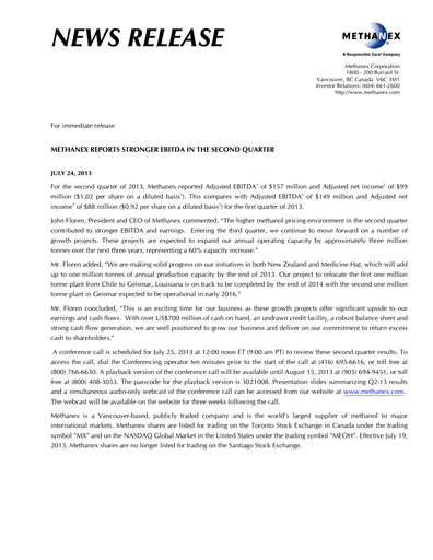 Thumbnail Methanex Quarterly Report 2013-q2