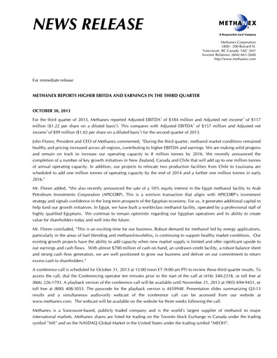 Thumbnail Methanex Quarterly Report 2013-q3