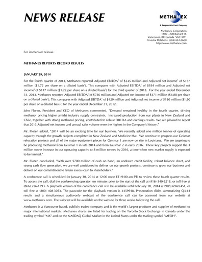 Thumbnail Methanex Quarterly Report 2013-q4