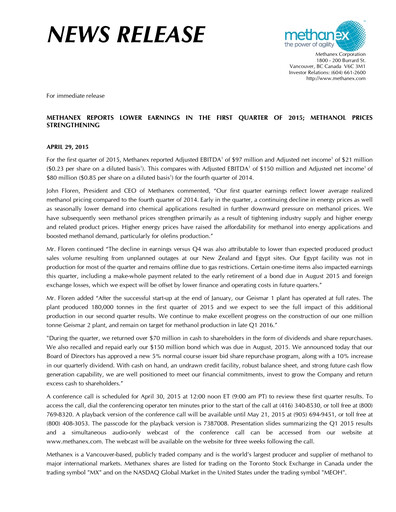 Thumbnail Methanex Quarterly Report 2015-q1