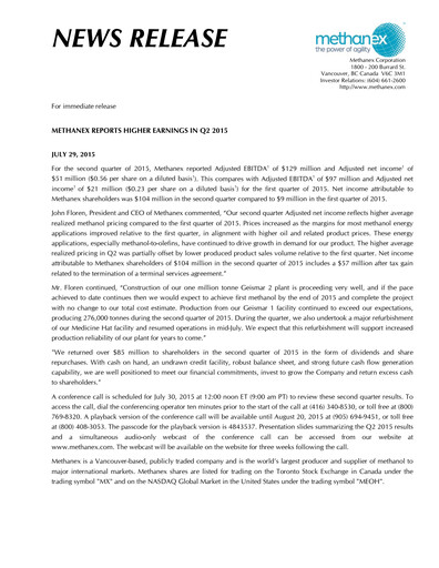 Thumbnail Methanex Quarterly Report 2015-q2