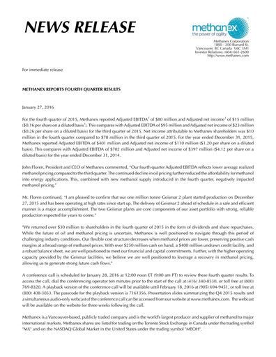 Thumbnail Methanex Quarterly Report 2015-q4