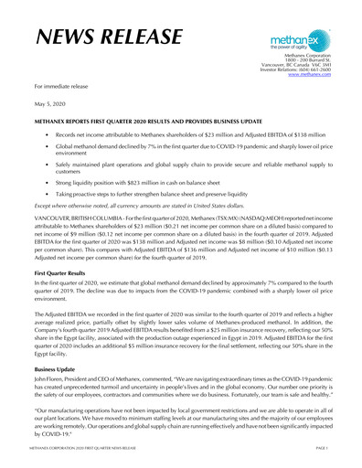 Thumbnail Methanex Quarterly Report 2020-q1