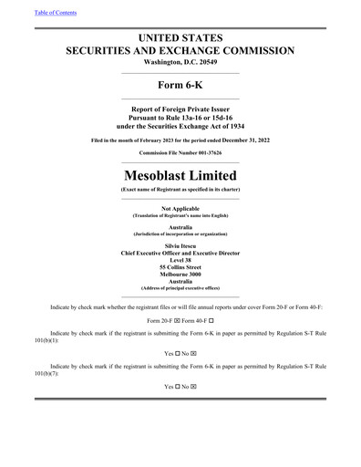 Vorschaubild Mesoblast
 Halbjahresbericht 2022-h2
