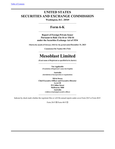 Miniature Mesoblast
 Rapport semestriel 2023-h2