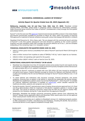 Thumbnail Mesoblast
 Quarterly Report 2025-q2