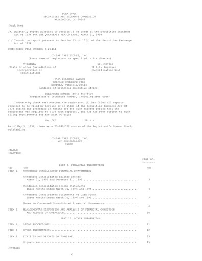 Thumbnail Dollar Tree Quarterly Report 1996-q1