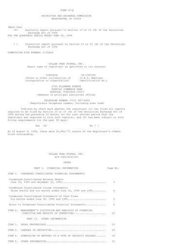 Thumbnail Dollar Tree Quarterly Report 1996-q2