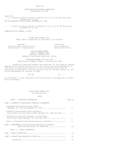 Thumbnail Dollar Tree Quarterly Report 1996-q3