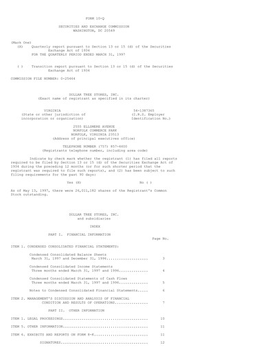 Thumbnail Dollar Tree Quarterly Report 1997-q1