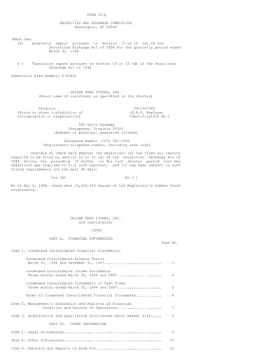 Thumbnail Dollar Tree Quarterly Report 1998-q1