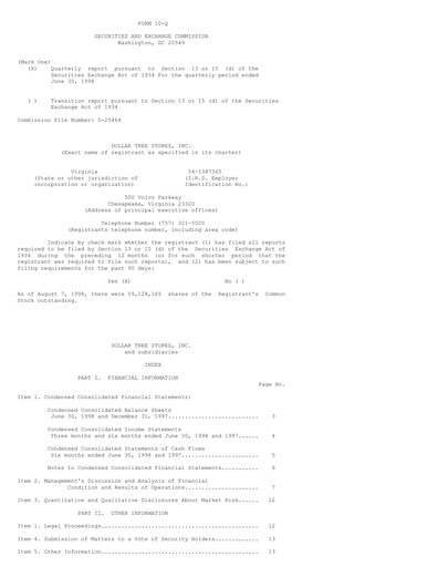 Thumbnail Dollar Tree Quarterly Report 1998-q2