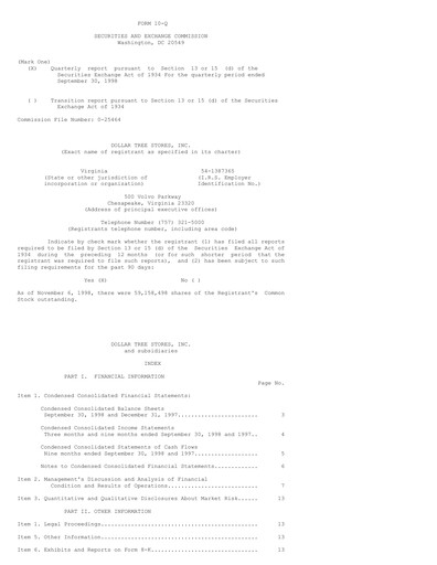 Thumbnail Dollar Tree Quarterly Report 1998-q3