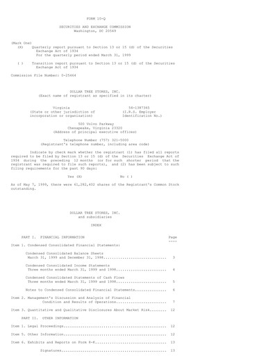 Thumbnail Dollar Tree Quarterly Report 1999-q1