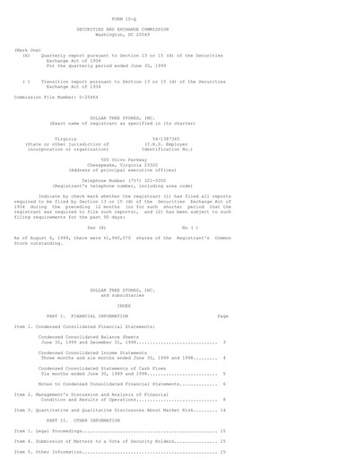 Thumbnail Dollar Tree Quarterly Report 1999-q2