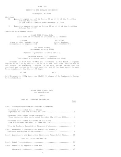 Thumbnail Dollar Tree Quarterly Report 1999-q3