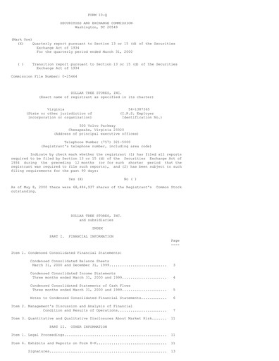 Thumbnail Dollar Tree Quarterly Report 2000-q1