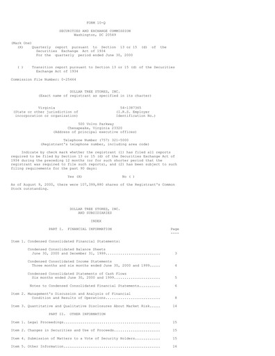 Thumbnail Dollar Tree Quarterly Report 2000-q2