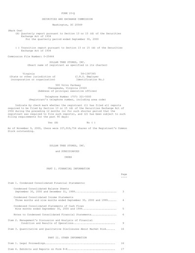 Thumbnail Dollar Tree Quarterly Report 2000-q3