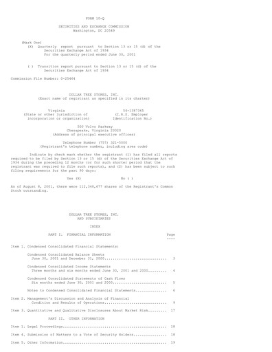 Thumbnail Dollar Tree Quarterly Report 2001-q2