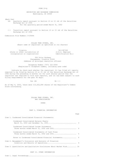 Thumbnail Dollar Tree Quarterly Report 2002-q1