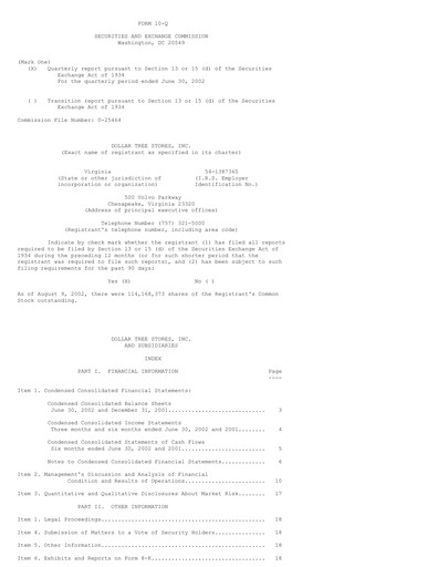 Thumbnail Dollar Tree Quarterly Report 2002-q2