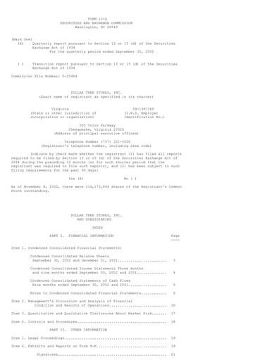 Thumbnail Dollar Tree Quarterly Report 2002-q3
