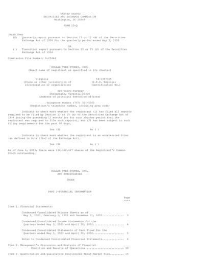 Thumbnail Dollar Tree Quarterly Report 2003-q1