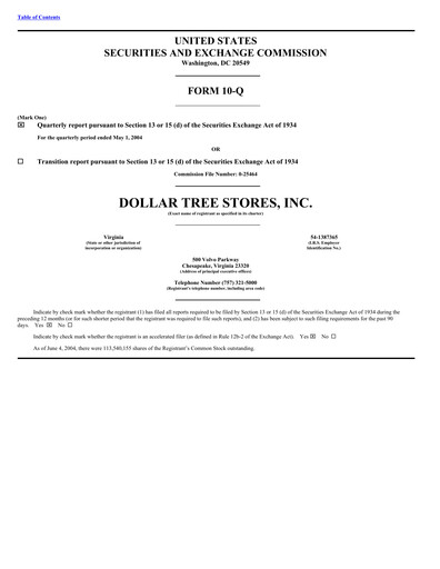 Thumbnail Dollar Tree Quarterly Report 2004-q1