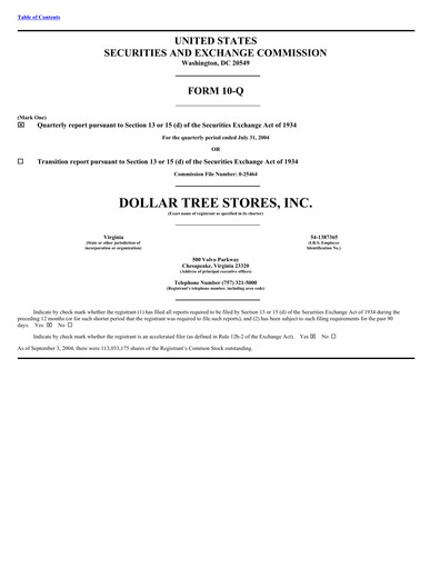 Thumbnail Dollar Tree Quarterly Report 2004-q2